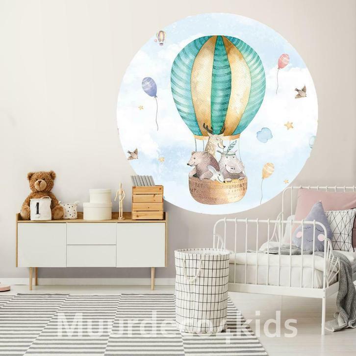 Behangcirkel Luchtballon met dieren fotobehang, muursticker, Kinderen en Baby's, Kinderkamer | Inrichting en Decoratie, Wanddecoratie