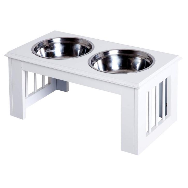 PawHut verhoogde hondenvoerbak, rvs, MDF, wit, 58,4 x 30,5 x, Dieren en Toebehoren, Overige Dieren-accessoires, Verzenden
