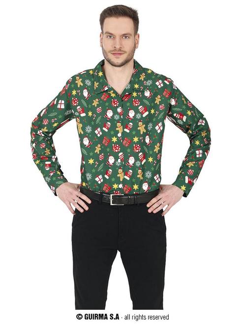 Kerst Overhemd Kerstfiguren Groen, Kleding | Heren, Carnavalskleding en Feestkleding, Nieuw, Ophalen of Verzenden