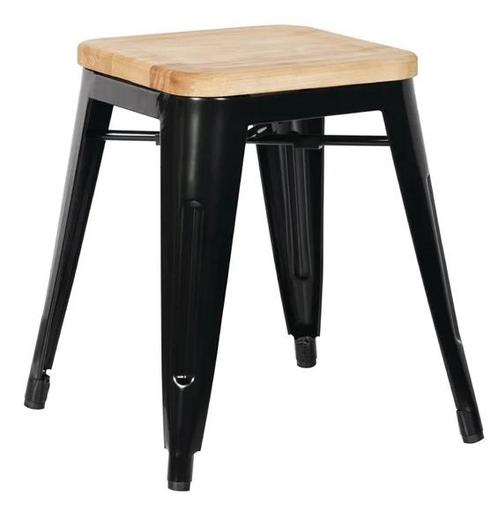 Bistro Kruk | Zwart Staal met Houten Zitting | 45.5(h)x40..., Zakelijke goederen, Horeca | Keukenapparatuur, Verzenden
