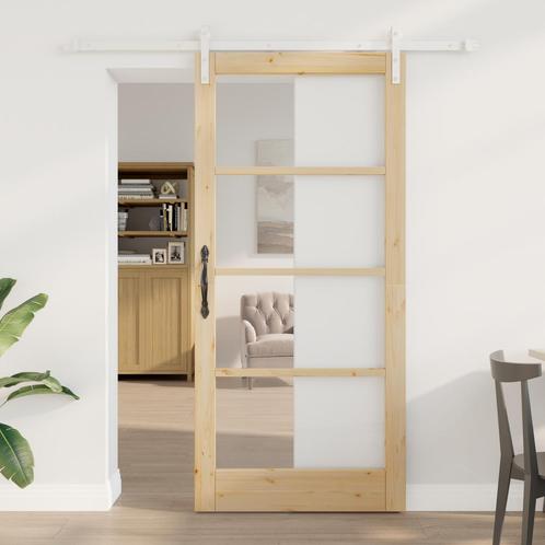 vidaXL Schuifdeur met beslag ORKDAL massief hout en glas, Doe-het-zelf en Verbouw, Deuren en Horren, Nieuw, Verzenden