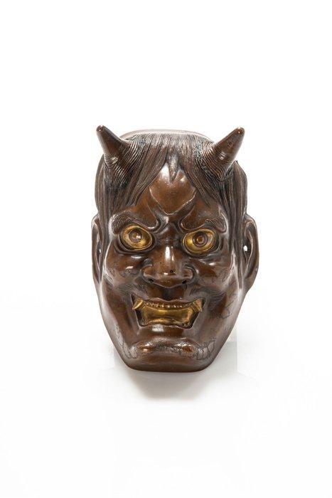 Mask - Notheater - Een levensgrote bruingepatineerde metalen, Antiek en Kunst, Antiek | Overige Antiek