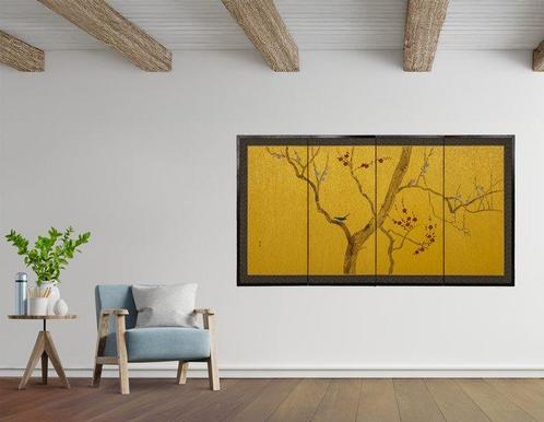 Byôbu scherm (scherm) - Zijde, Gelakt hout, Golfblad - Japan, Antiek en Kunst, Antiek | Overige Antiek