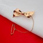 Rosé gouden broche | Strik met veiligheidskoortje (vintage), Sieraden, Tassen en Uiterlijk, Broches, Ophalen of Verzenden, Gebruikt