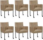 Set van 6 Taupe leren moderne kuipstoel - poot rond zwart me, Huis en Inrichting, Stoelen, Overige kleuren, Nieuw, Leer, Ophalen of Verzenden