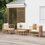 vidaXL 5-delige Loungeset met kussens bamboe crèmewit, Tuin en Terras, Verzenden, Nieuw, Hout, Loungeset