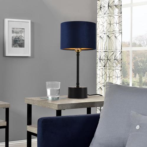Tafellamp Deventer 39xØ18 cm E14 zwart koper en blauw, Huis en Inrichting, Lampen | Tafellampen, Verzenden