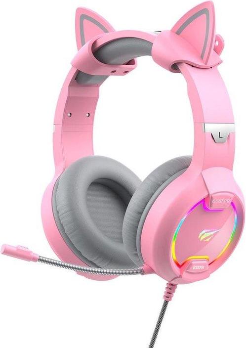 Havit GameNote Pink Taboo Gaming headset roze RGB cat ears -, Audio, Tv en Foto, Koptelefoons, Nieuw, Verzenden