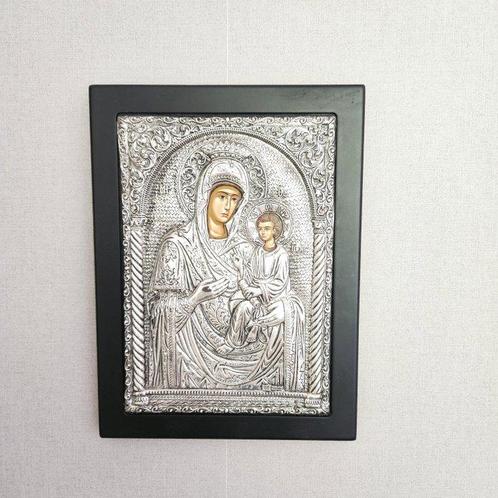 Icoon - Moeder Gods - Hout, Zilver - Byzantijnse kunst, Antiek en Kunst, Antiek | Boeken en Bijbels
