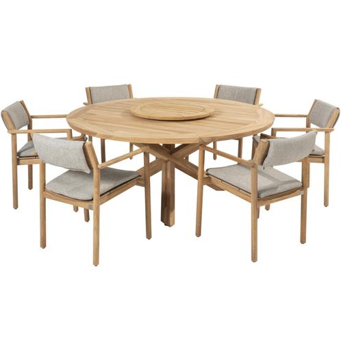 Prado Levi dining tuinset 8 delig 160 cm rond teak 4, Tuin en Terras, Tuinsets en Loungesets, Nieuw, Teakhout, Ophalen of Verzenden
