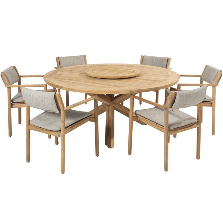 Prado Levi dining tuinset 8 delig 160 cm rond teak 4, Tuin en Terras, Tuinsets en Loungesets, Nieuw, Teakhout, Ophalen of Verzenden
