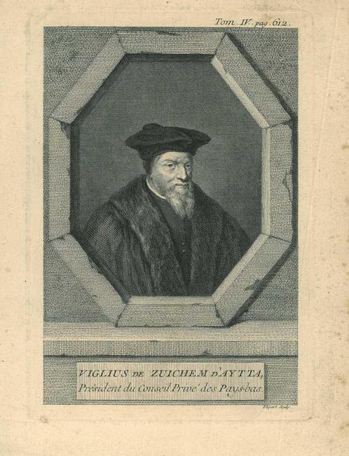 Portrait of Wigle Aytta van Zwichem, Viglius, Antiek en Kunst, Kunst | Etsen en Gravures