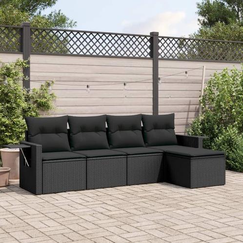 vidaXL 5-delige Loungeset met kussens poly rattan zwart, Tuin en Terras, Tuinsets en Loungesets, Loungeset, Nieuw, Rotan, Verzenden
