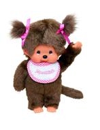 Monchhichi Meisje met slab roze (20cm) (Monchhichi aapjes), Kinderen en Baby's, Nieuw, Overige typen, Ophalen of Verzenden