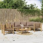 vidaXL 7-delige Loungeset met kussens bamboe taupe, Tuin en Terras, Verzenden, Nieuw, Hout, Loungeset