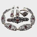 Zonder Minimumprijs - 3-delige sieradenset Zilver - Granaat, Sieraden, Tassen en Uiterlijk, Antieke sieraden