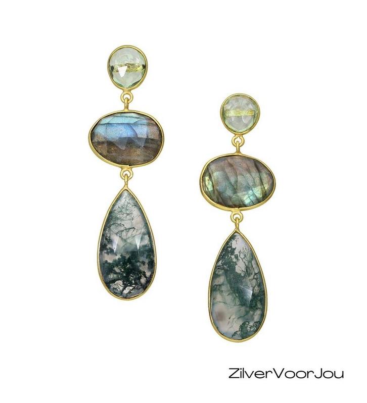 Exclusieve 925 zilveren oorbellen gold plated, bezet met gro, Sieraden, Tassen en Uiterlijk, Oorbellen, Nieuw, Verzenden