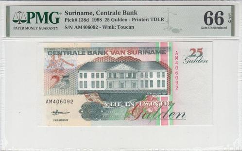 1998 Suriname P 138d 25 Gulden Pmg 66 Epq, Postzegels en Munten, Bankbiljetten | Europa | Niet-Eurobiljetten, Verzenden