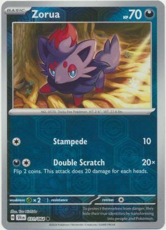 Zorua 031/064 reverse holo Shrouded fable, Hobby en Vrije tijd, Verzamelkaartspellen | Pokémon, Losse kaart, Nieuw, Foil, Ophalen of Verzenden