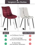 WOLTU 2x Eetkamerstoel - Fluweel - Metalen poten - Bordeaux, Verzenden, Nieuw