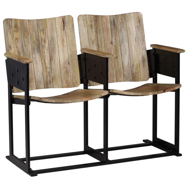 vidaXL Tweezitsbankje massief mangohout en staal, Huis en Inrichting, Fauteuils, Nieuw, Verzenden