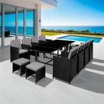 Wicker zitgroep Palma 8+4+1 met beschermhoes - zwart / grijs, Tuin en Terras, Verzenden, Nieuw