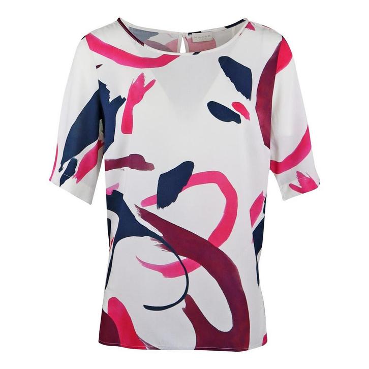 Milano Italy • witte blouse met fuchsia print • 36, Kleding | Dames, Tops, Wit, Nieuw, Maat 36 (S), Verzenden