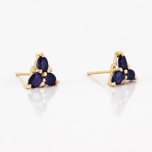 Oorbellen - 14 karaat Geel goud - 1.56ct. tw. Saffier -, Sieraden, Tassen en Uiterlijk, Oorbellen