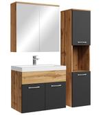 Badkamermeubel Set Montreal 60 cm Eiken Zwart Mat Badmeubel, Verzenden, Nieuw, Wastafelkast