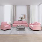 vidaXL 3-delige Loungeset met kussens fluweel roze, Huis en Inrichting, Verzenden, Nieuw, Vierpersoons of meer, Stof