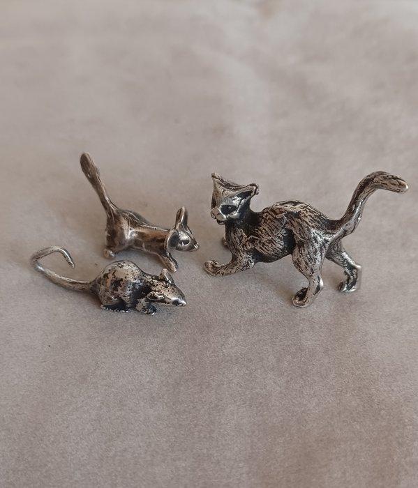 Miniatuur figuur - Gatto&topini - .925 zilver, Antiek en Kunst, Antiek | Goud en Zilver