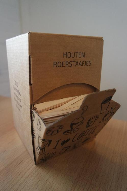 Houten roerstokjes in dispenser box koffie, Witgoed en Apparatuur, Koffiezetapparaten, Nieuw, Ophalen of Verzenden