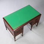 Art deco bureau schrijftafel in mahonie met groen schrijfbla, Ophalen of Verzenden