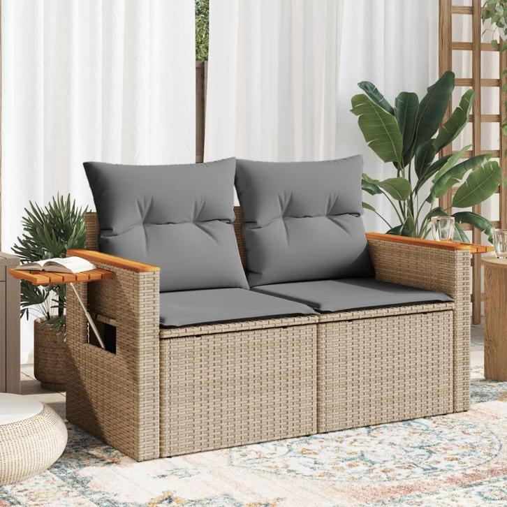 vidaXL Tuinbank 2-zits met kussens poly rattan beige, Tuin en Terras, Tuinsets en Loungesets, Nieuw, Rotan, Verzenden