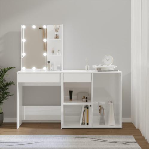 vidaXL Kaptafel met kastje en LEDs bewerkt hout hoogglans, Huis en Inrichting, Tafels | Kaptafels, Nieuw, Verzenden