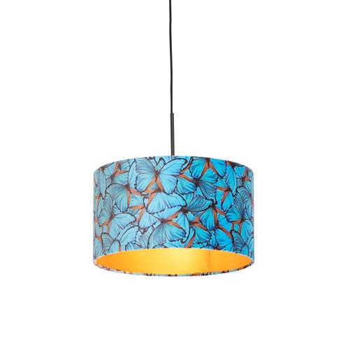 Hanglamp met velours kap vlinders met goud 35 cm - Combi, Huis en Inrichting, Lampen | Hanglampen, Nieuw, Overige materialen, 75 cm of meer