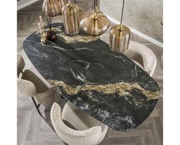 Eettafel Fossil deens ovaal keramiek 180x90 cm - zwart beschikbaar voor biedingen