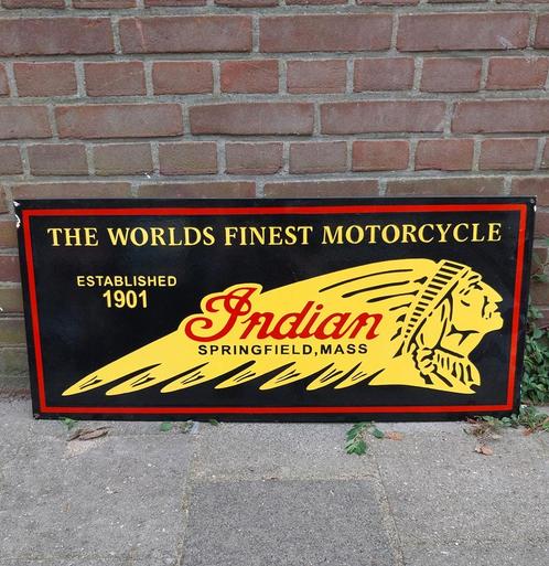 Indian Motorcycles Zwart Emaille Bord - 90 x 40cm, Huis en Inrichting, Woonaccessoires | Wanddecoraties, Ophalen