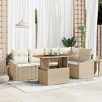 vidaXL 6-delige eetset voor buiten met kussens in Beige poly, Tuin en Terras, Verzenden, Nieuw, Rotan