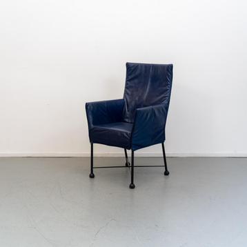 6x Montis Chaplin Stoel Blauw Leer - Zwart/Dop beschikbaar voor biedingen