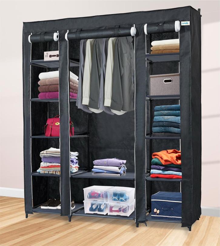 Opvouwbare Kledingkast | Campingkast | 144x44x170 | Zwart, Huis en Inrichting, Kasten | Kledingkasten, 25 tot 50 cm, Met deur(en)