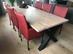 Set van 6 leren eetkamerstoelen - met wieltjes en hoge rug -, Huis en Inrichting, Stoelen, Overige kleuren, Nieuw, Leer, Ophalen of Verzenden
