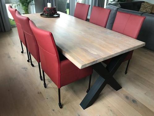 Set van 6 leren eetkamerstoelen - met wieltjes en hoge rug -, Huis en Inrichting, Stoelen, Overige kleuren, Nieuw, Leer, Ophalen of Verzenden
