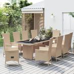 vidaXL 11-delige Tuinset met kussens poly rattan beige, Verzenden, Nieuw, Rotan, Tuinset