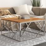 vidaXL Salontafel roestvrij staal en massief acaciahout, Verzenden, Nieuw, 50 tot 100 cm, Metaal