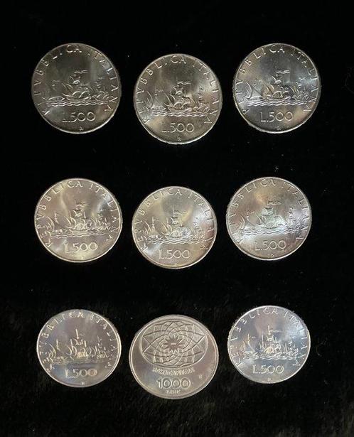 Italië, Republiek Lotto 9 argenti (500 + 1000 Lire) 1966,, Postzegels en Munten, Munten | Europa | Niet-Euromunten
