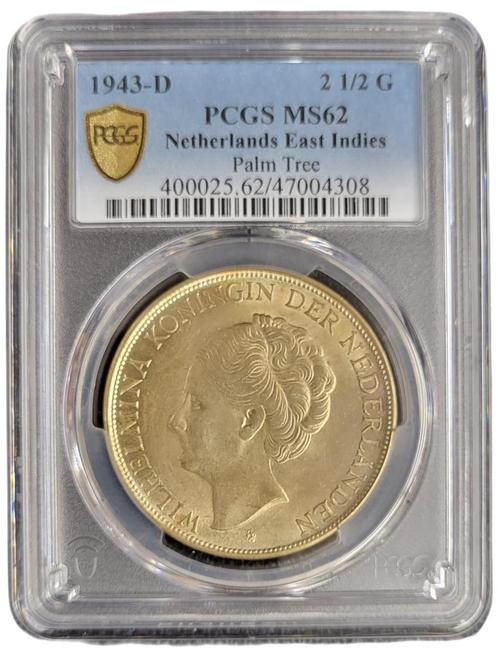 Koningin Wilhelmina 2 1/2 gulden 1943 Denver MS62 PCGS, Postzegels en Munten, Munten | Nederland, Losse munt, Zilver, Verzenden