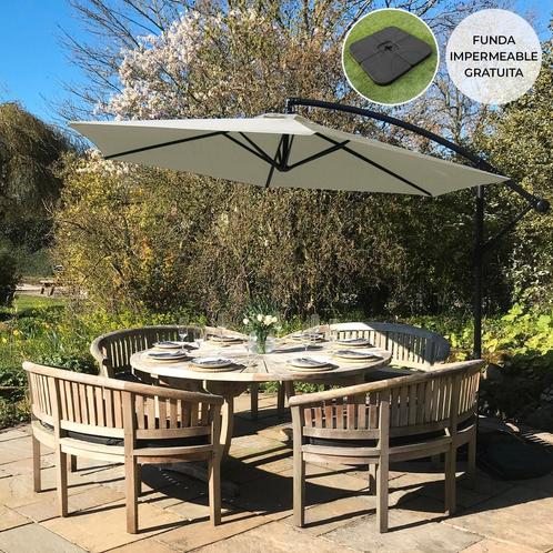Zweefparasol + Vierkante parasoltegel - Crème - 247x300x300, Tuin en Terras, Parasols, Verzenden