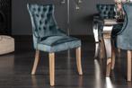 Elegante stoel CASTLE petrol fluweel landelijke stijl met, Nieuw, Ophalen of Verzenden