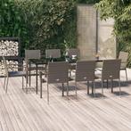 vidaXL 9-delige Tuinset met kussens poly rattan zwart en, Nieuw, 8 zitplaatsen, Tuinset, Verzenden